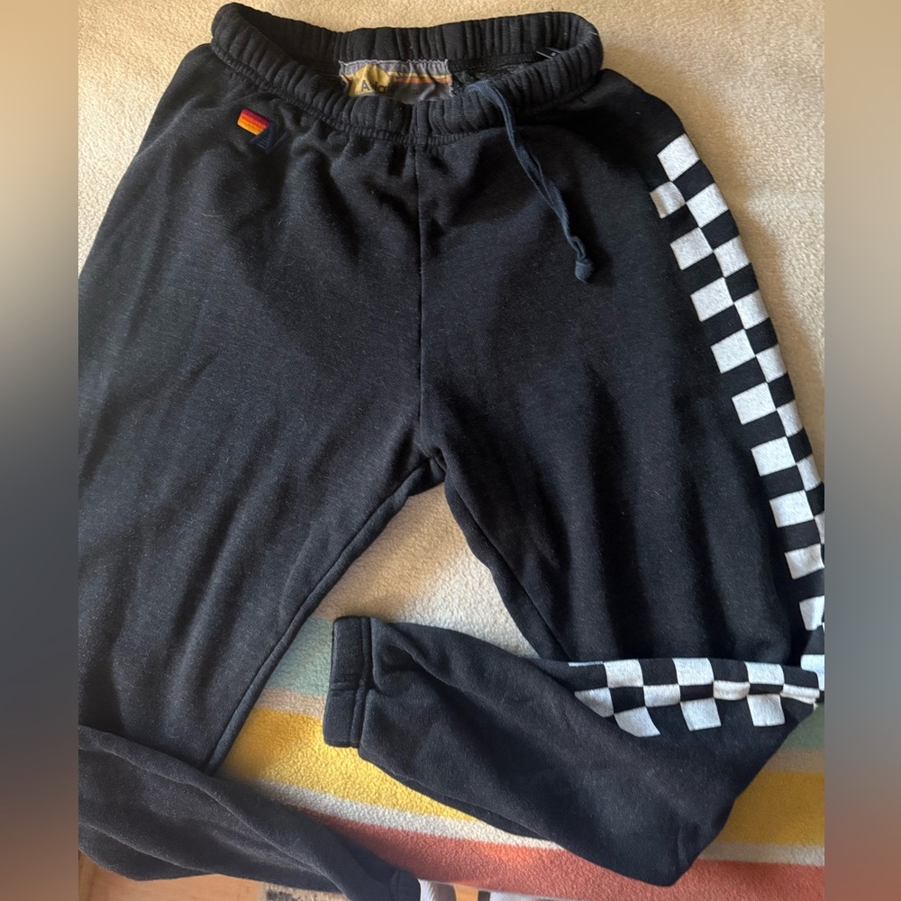 Aviator Nation Black Joggers with Checkered Stripe